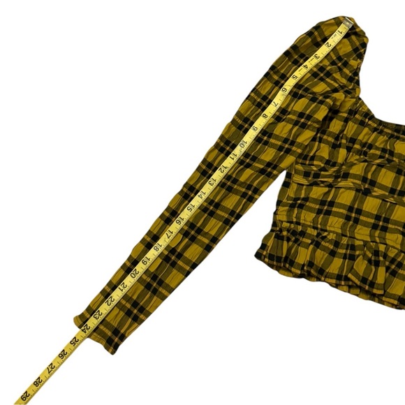 NWT WRAY Salma Top Gold Yellow Plaid Plad Size XXS Peplum Blouse Long Sleeve - Picture 6 of 9